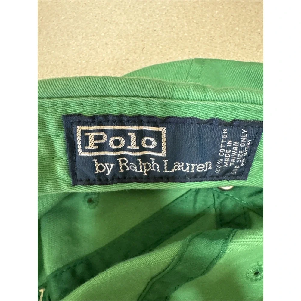 Vintage 80s Polo Ralph Lauren Green Strap Back Hat Cap 100% Cotton